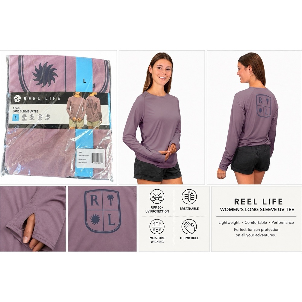 Reel Life Women's Long Sleeve UV Tee Size Large Purple